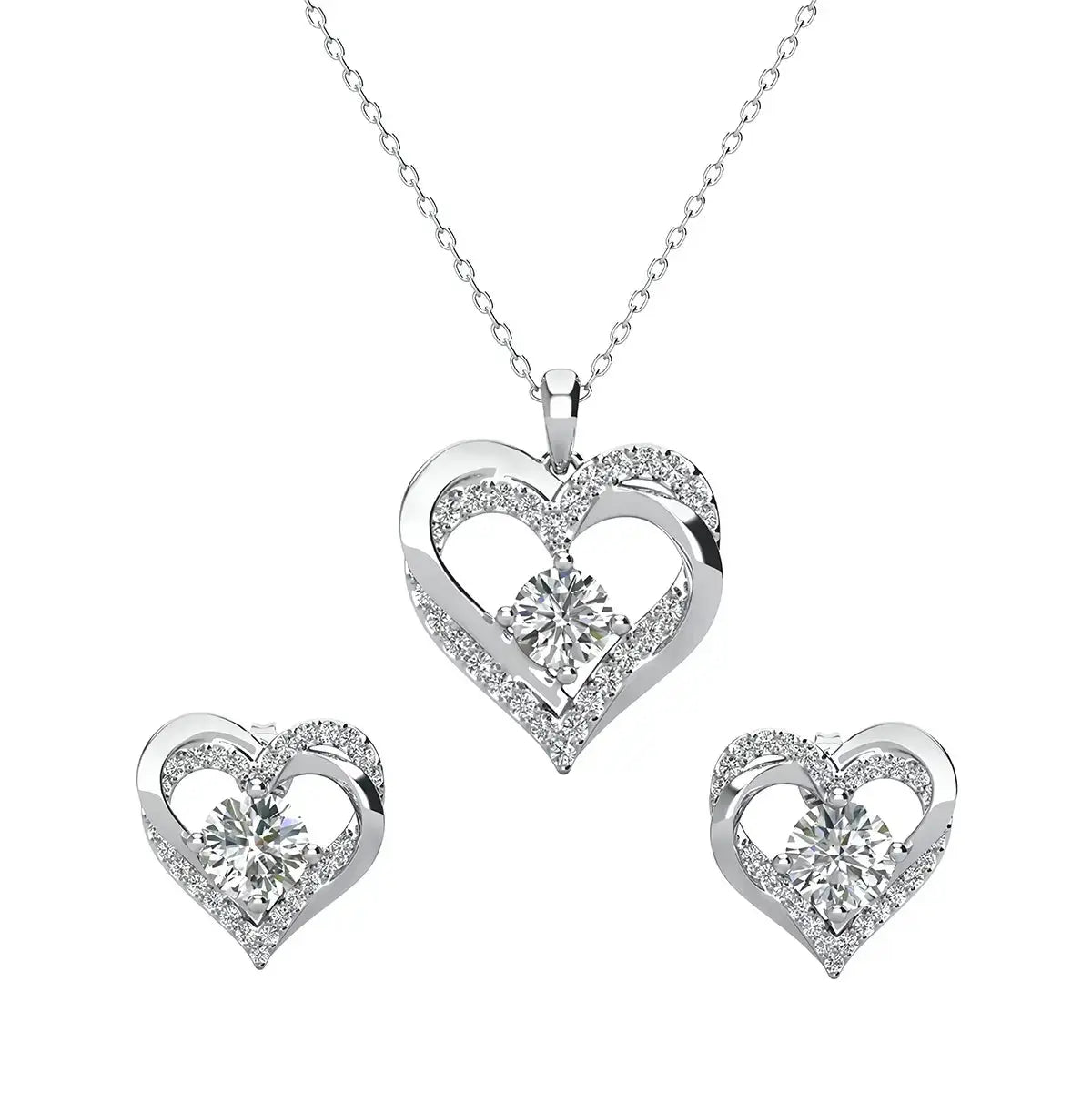 Колие и обици Сърце в сърце 18К покритие розово злато – by Crystal Pro Jewellery