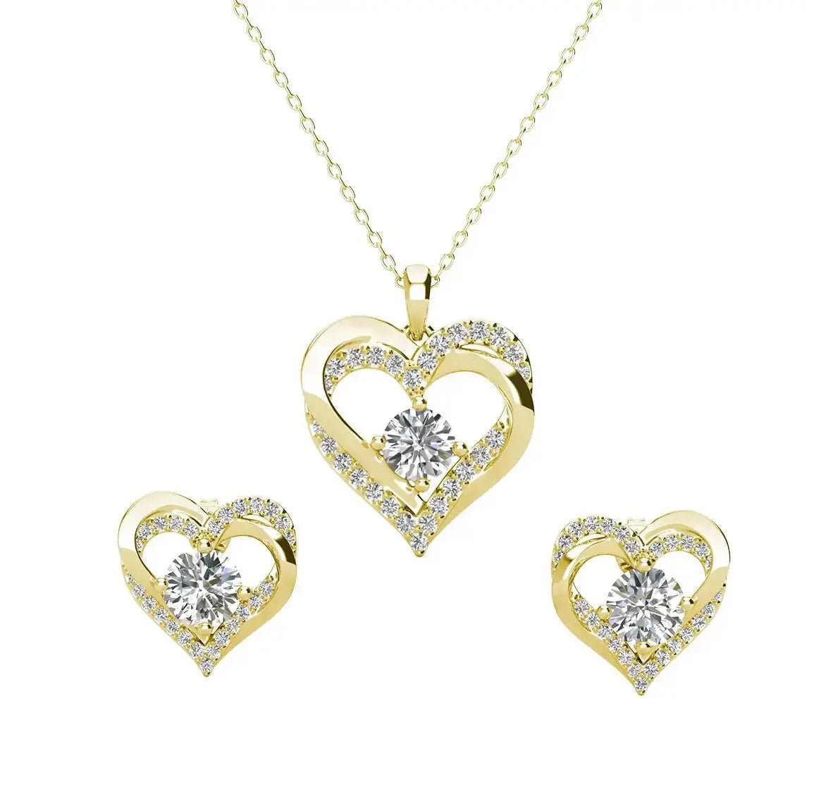 Колие и обици Сърце в сърце 18К покритие розово злато – by Crystal Pro Jewellery