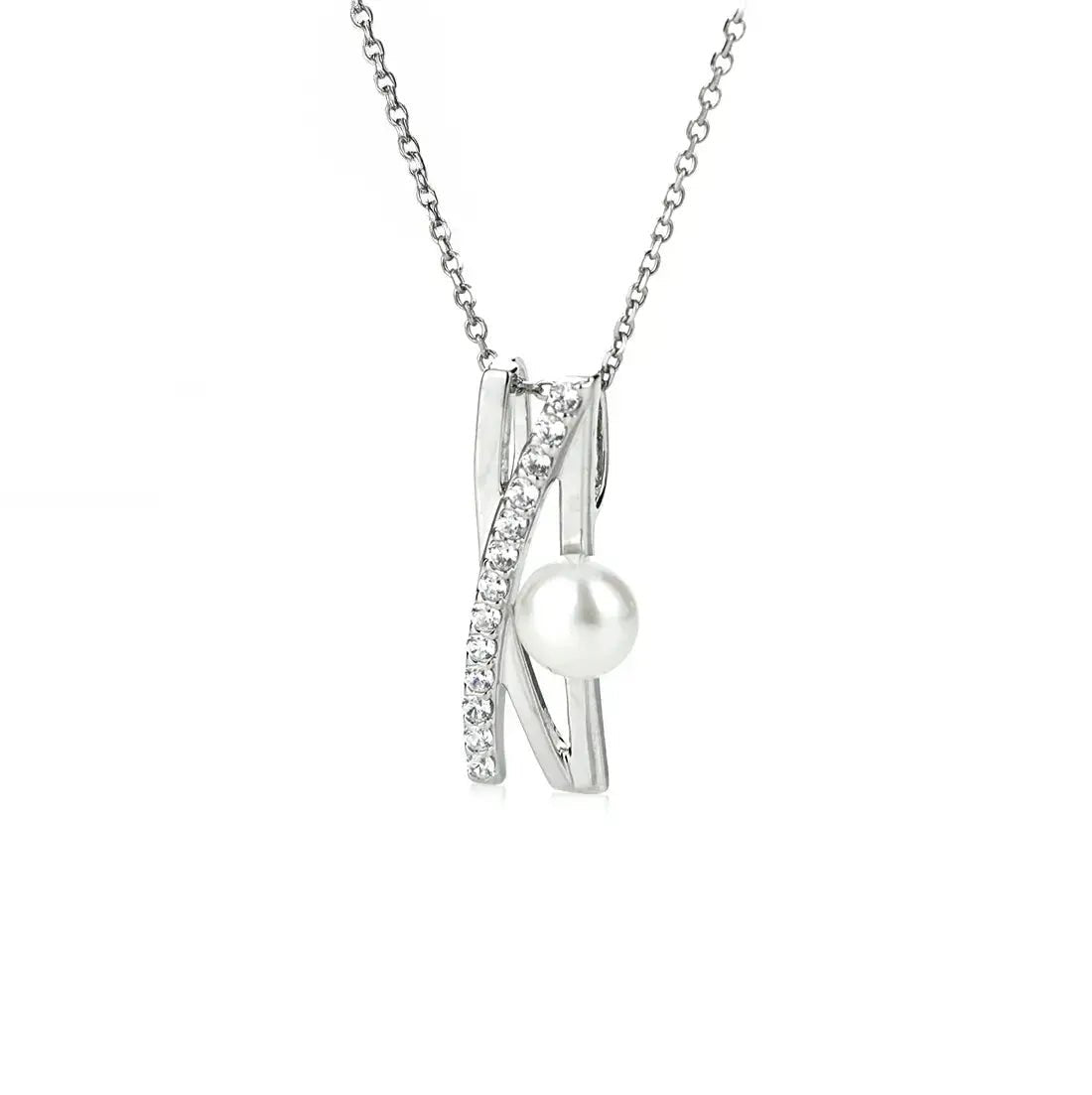 Колие с Речна Перла и цирконии Сребро 925 – by Crystal Pro Jewellery