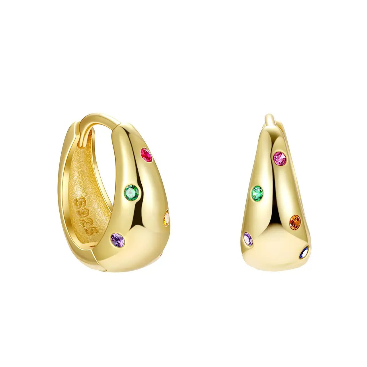 Сребърни Обици Халки Rainbow с цветни цирконии 18K Златно покритие – by Crystal Pro Jewellery