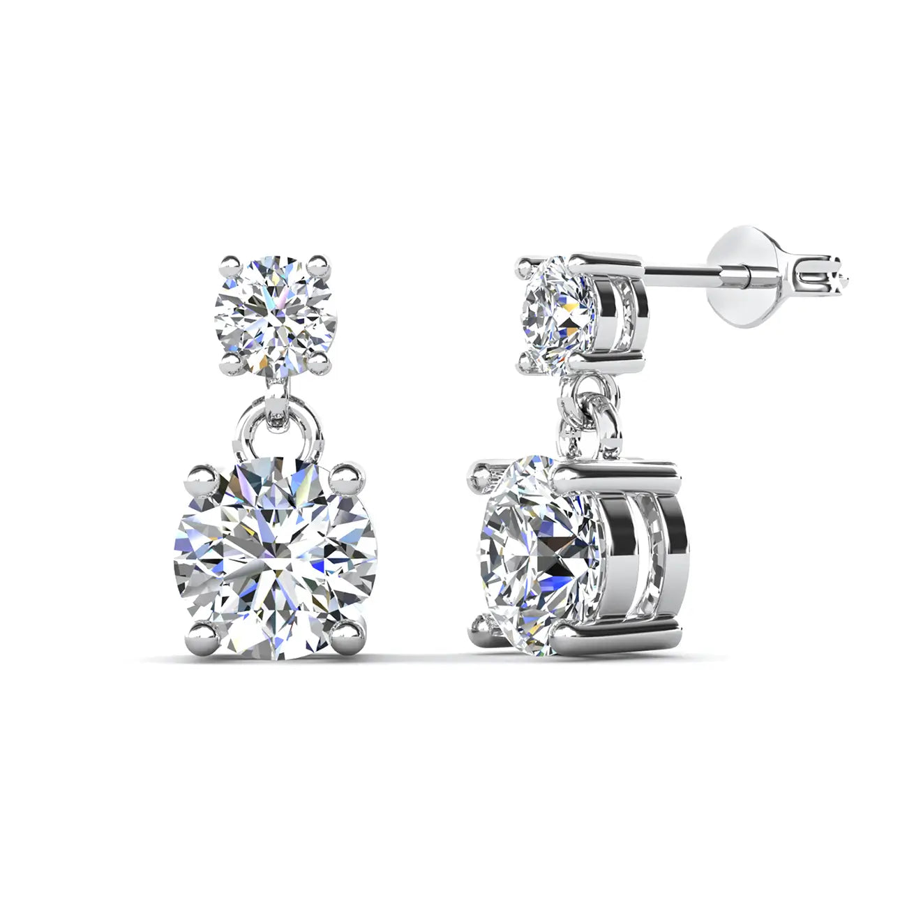 нежни висящи обици с кристали Сваровски от сребро със бяло златно покритие