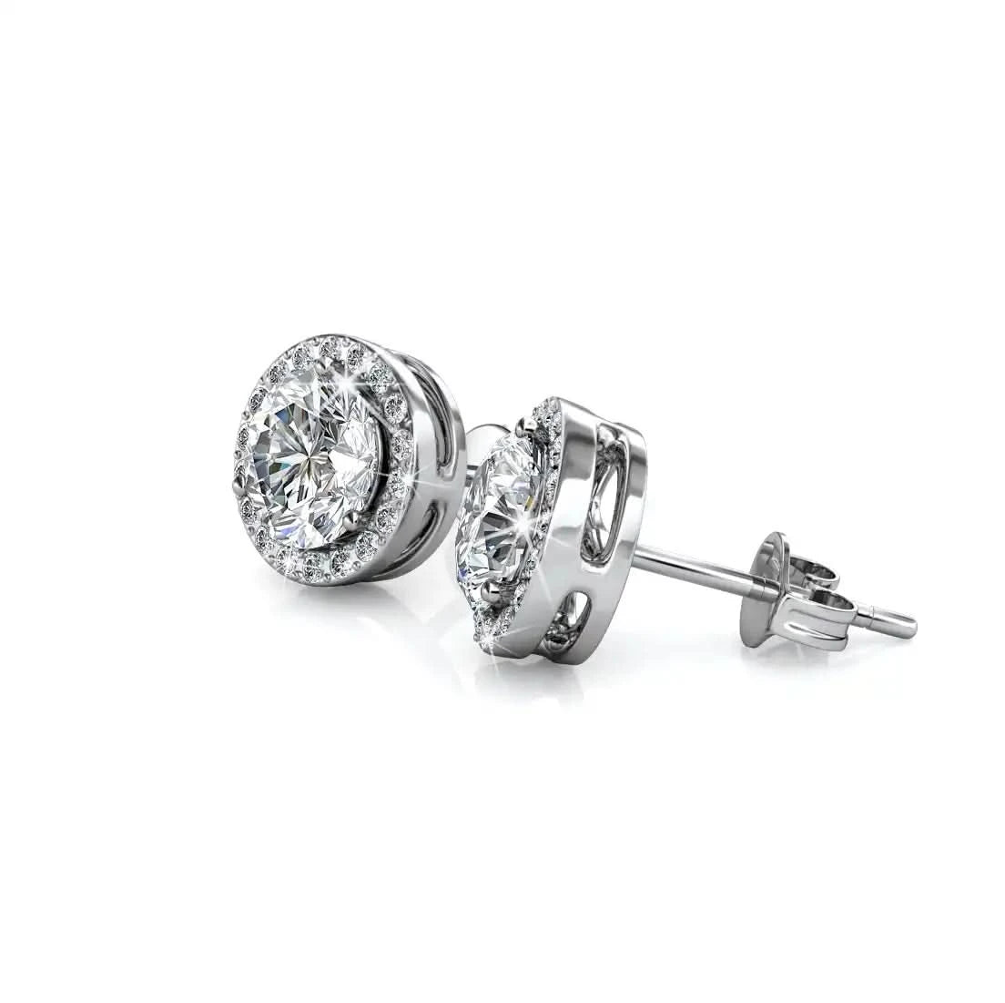 Обици classic sparkle с кристали Сваровски и 18к покритие бяло злато