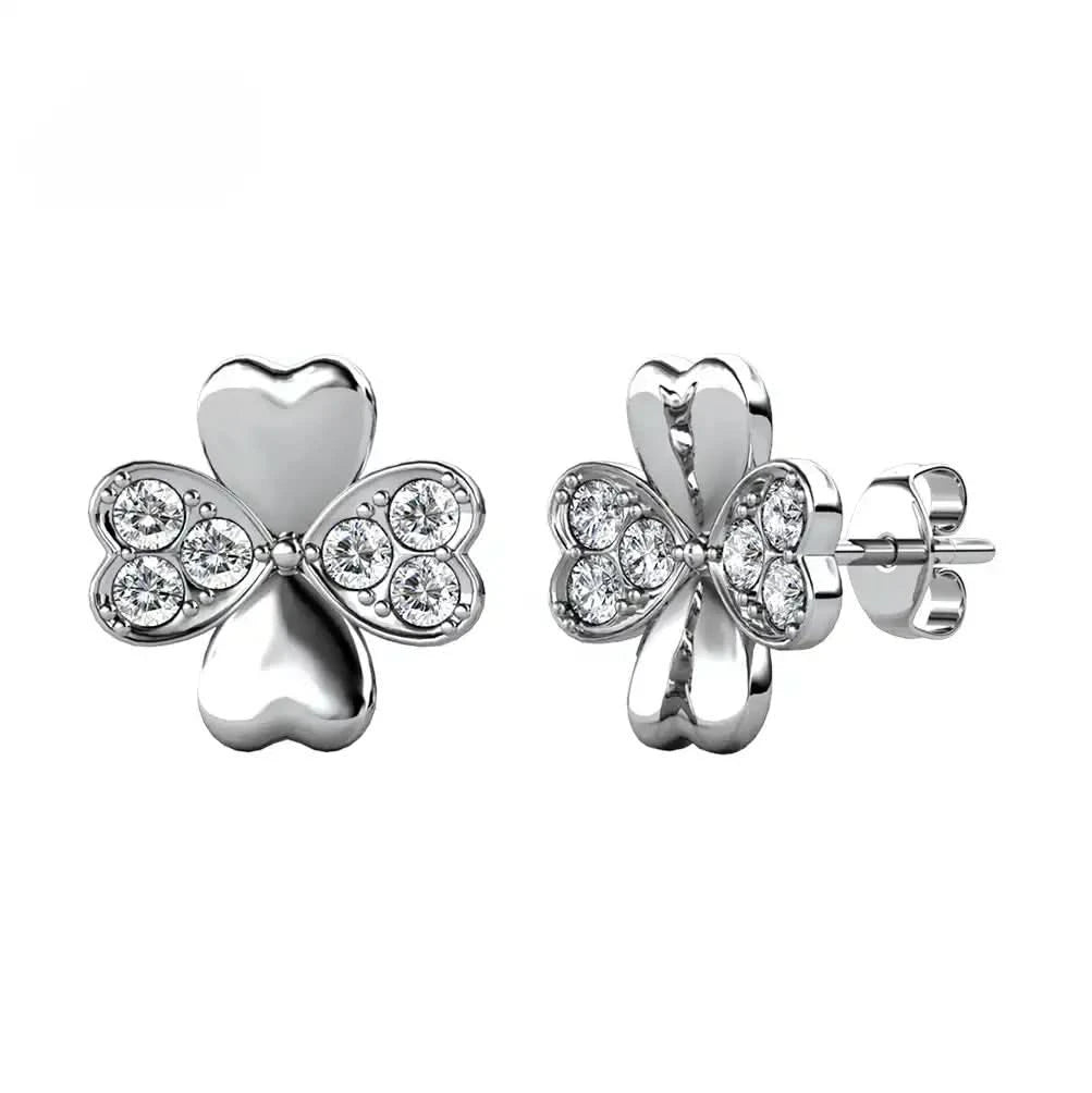 Screw earrings Hearts with Austrian crystals 18K Rose gold plating