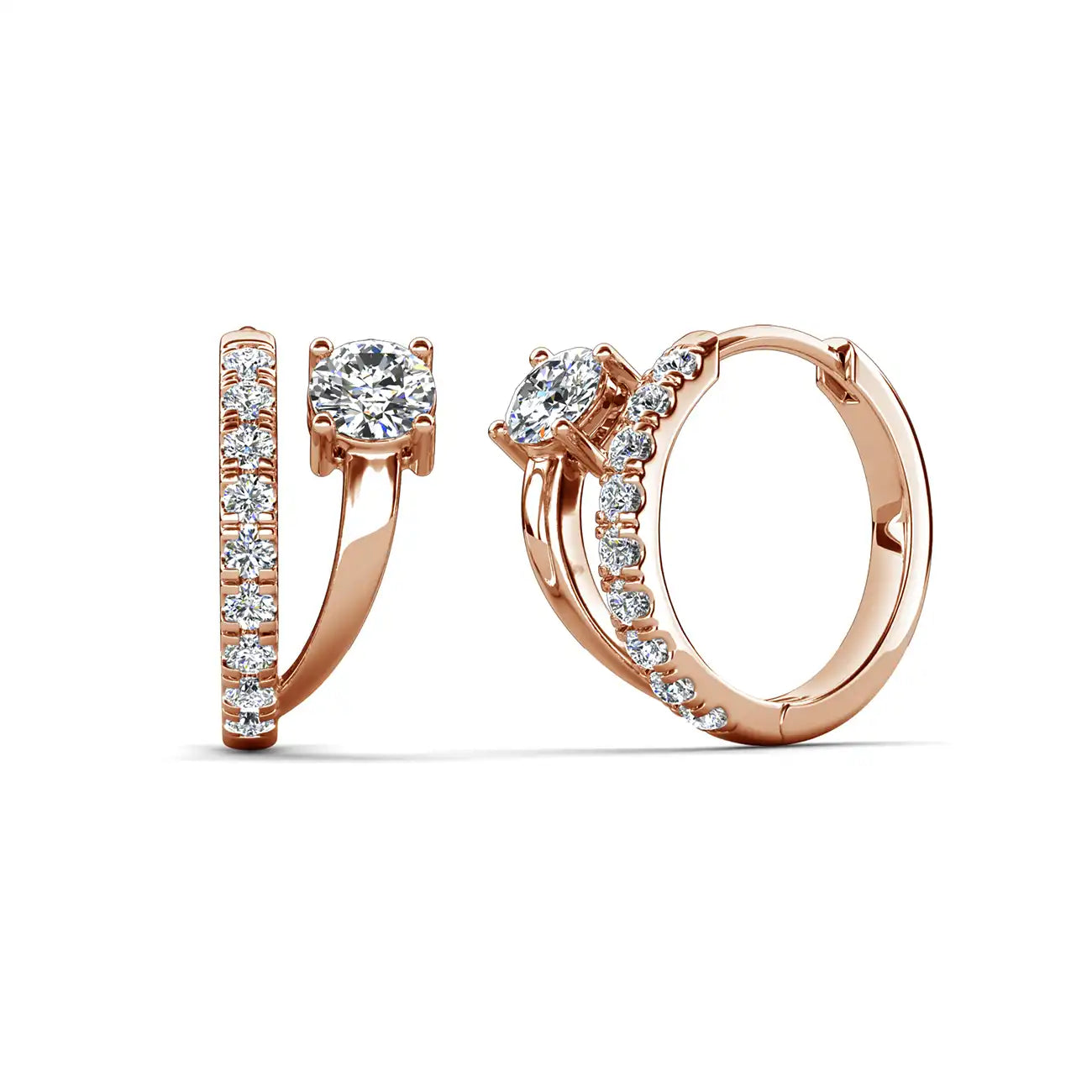Fine Silver Heart Earrings with Crystals and 18K Rose Gold Plating