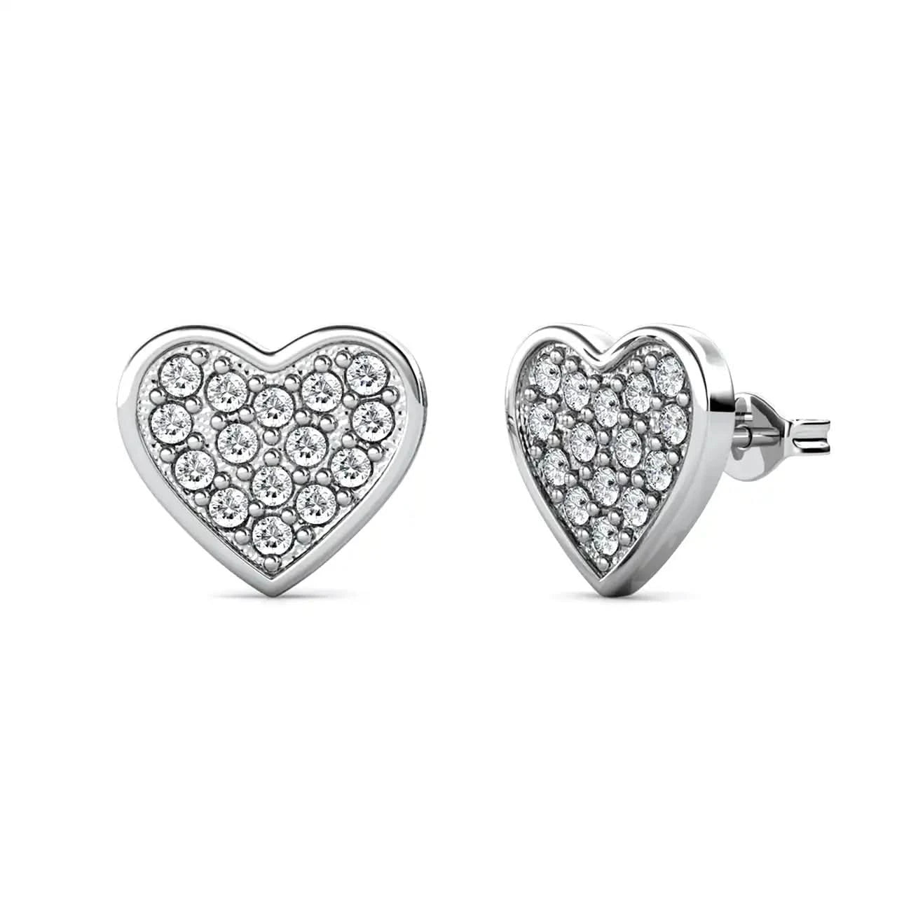 Обици heart glow с кристали Сваровски и 18к покритие бяло злато