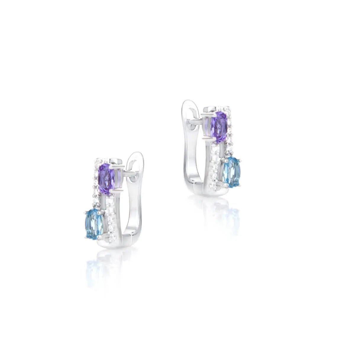 Обици с Нано камъни Аметист и Син Топаз Сребро 925 – by Crystal Pro Jewellery