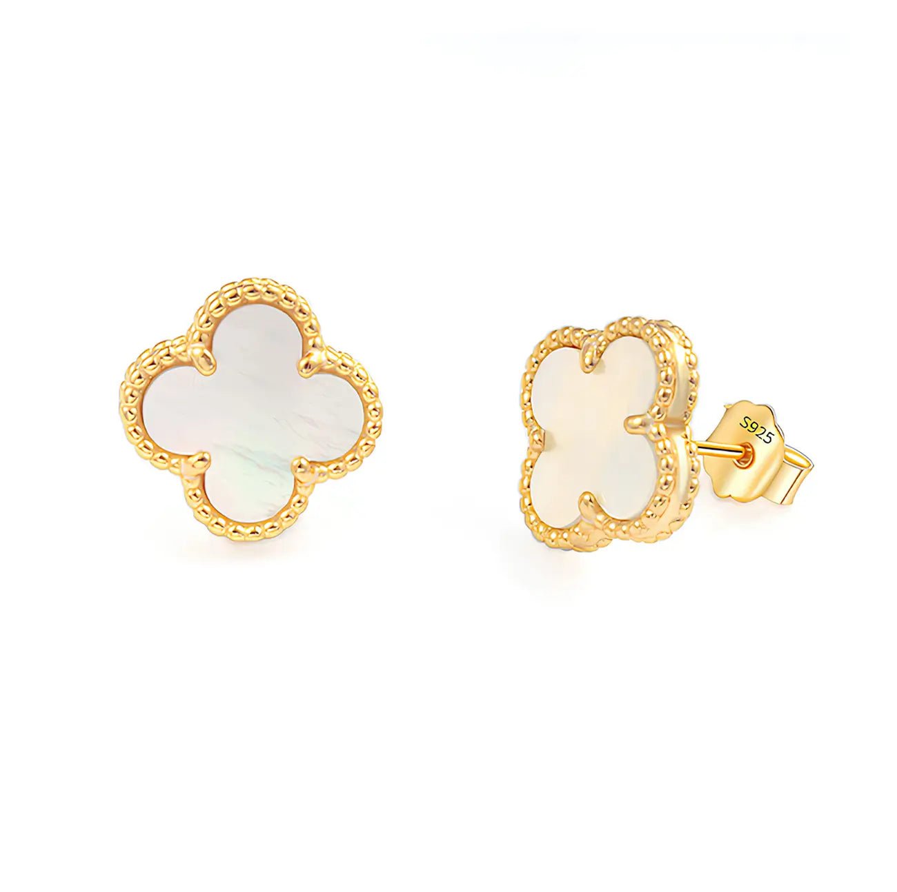 Тренди обици Детелина със седеф и златно покритие, Сребро 925 – by Crystal Pro Jewellery