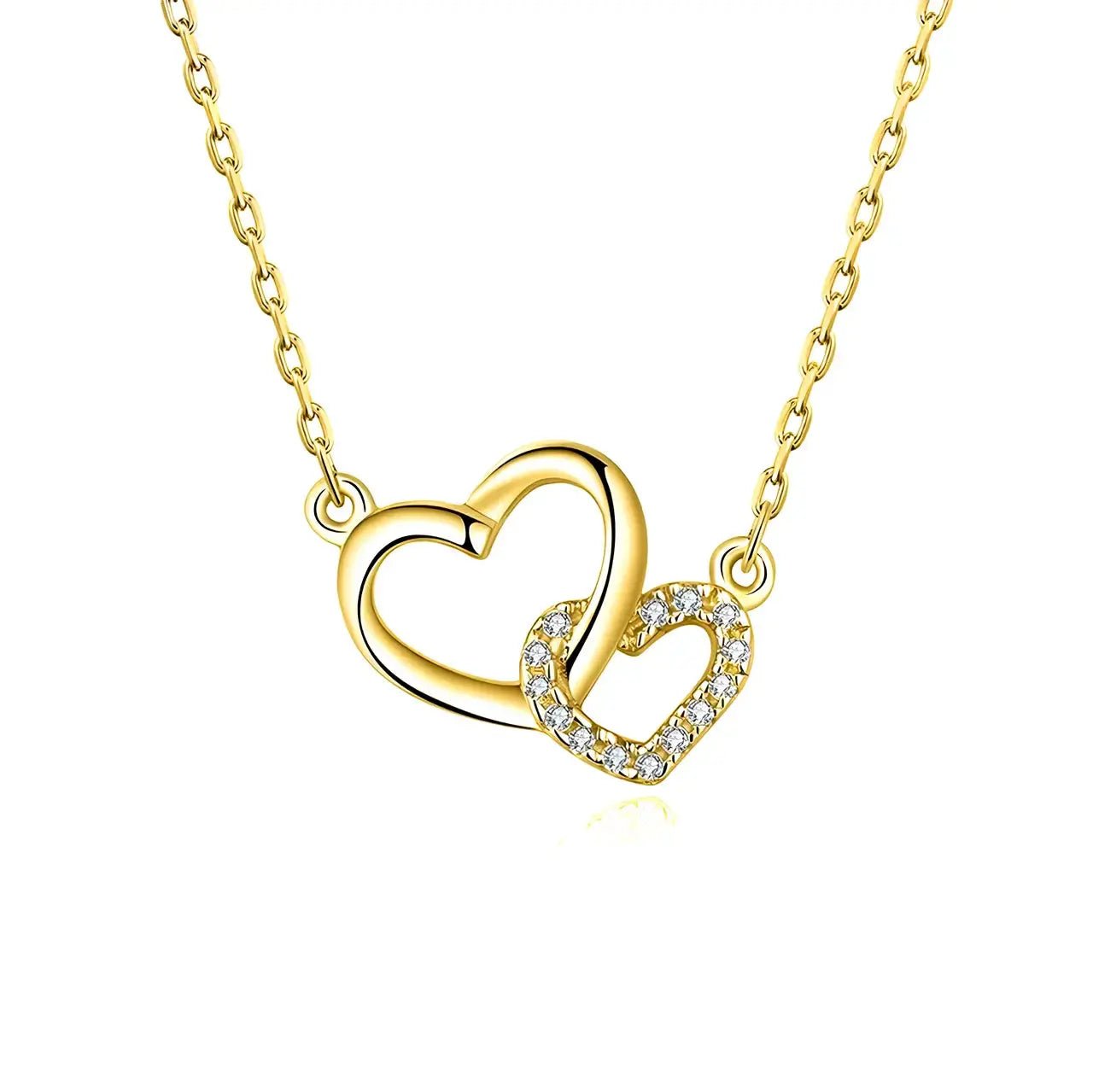 Позлатено сребърно колие Две сърца – Елегантен подарък за жена – by Crystal Pro Jewellery