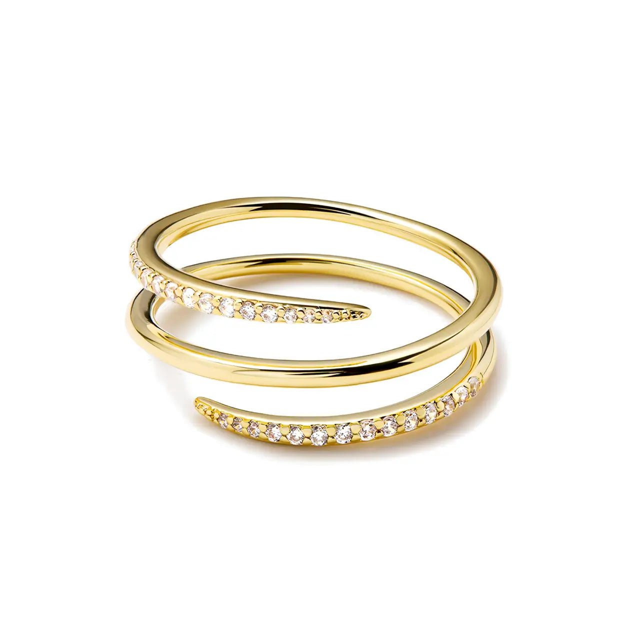 Регулируем Сребърен пръстен с 18К златно покритие и цирконии – by Crystal Pro Jewellery