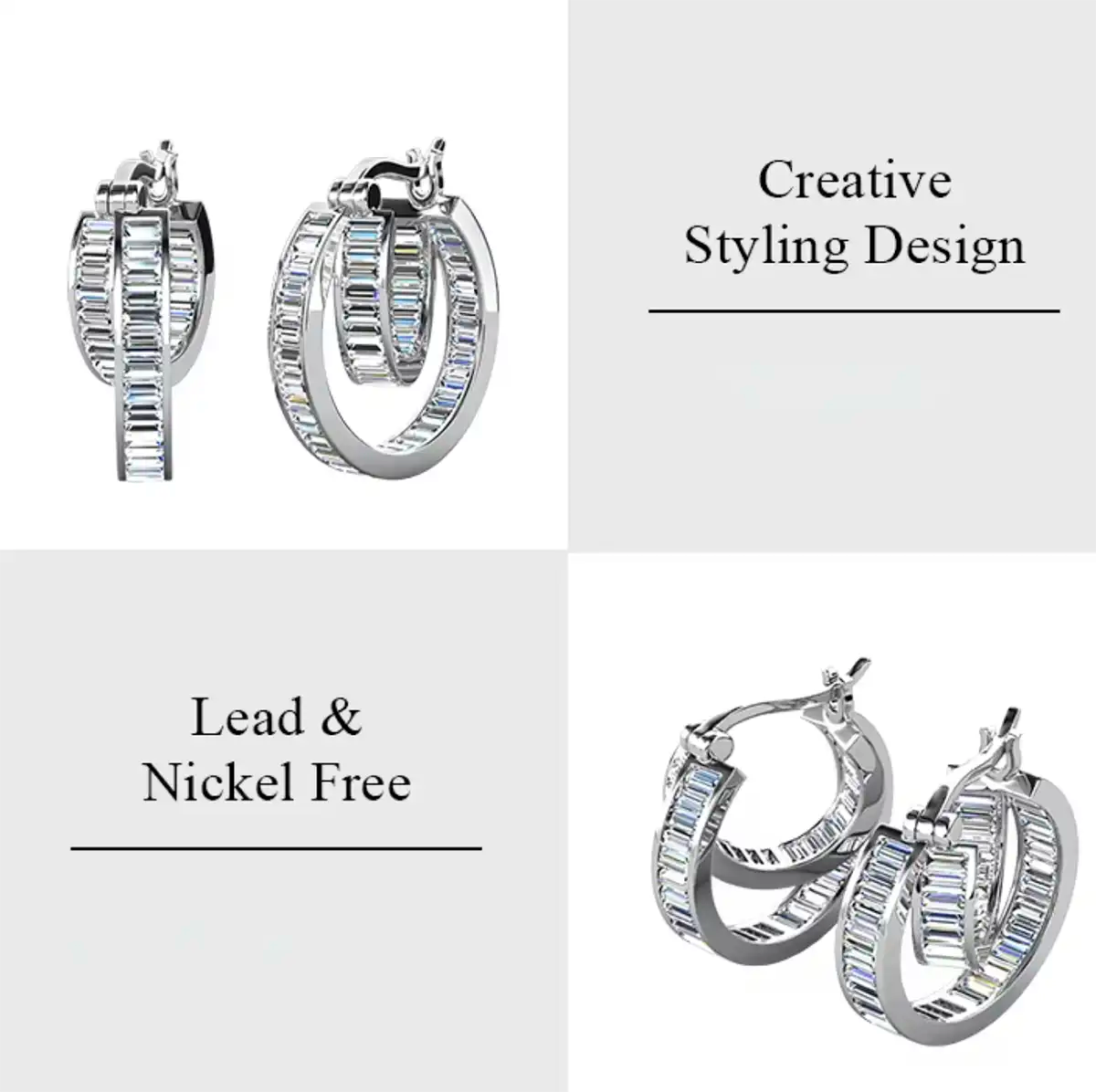 Обици халки Double Sparkle Hoops с 18к Бяло златно покритие