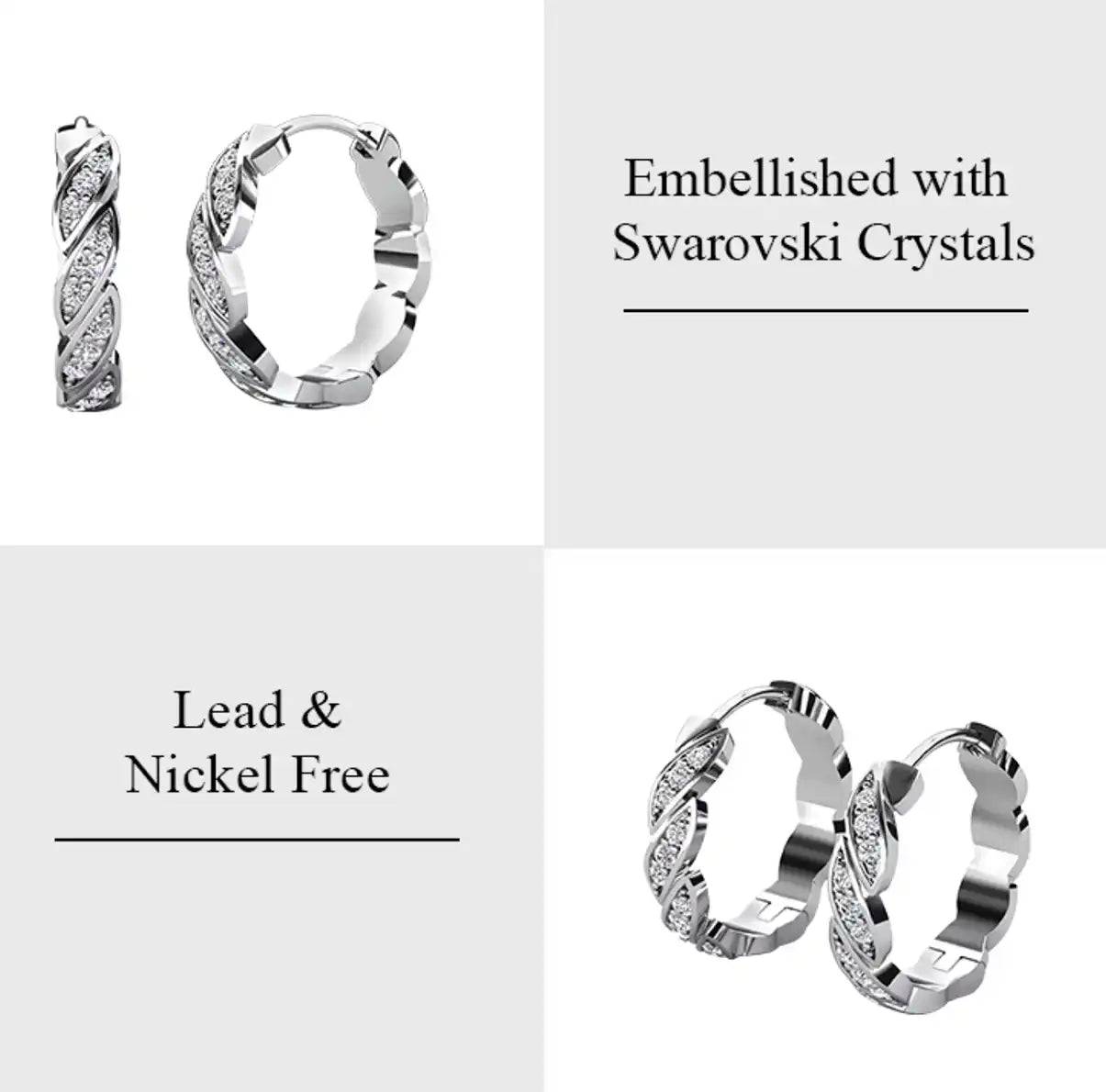 Fine Silver Heart Earrings with Crystals and 18K Rose Gold Plating