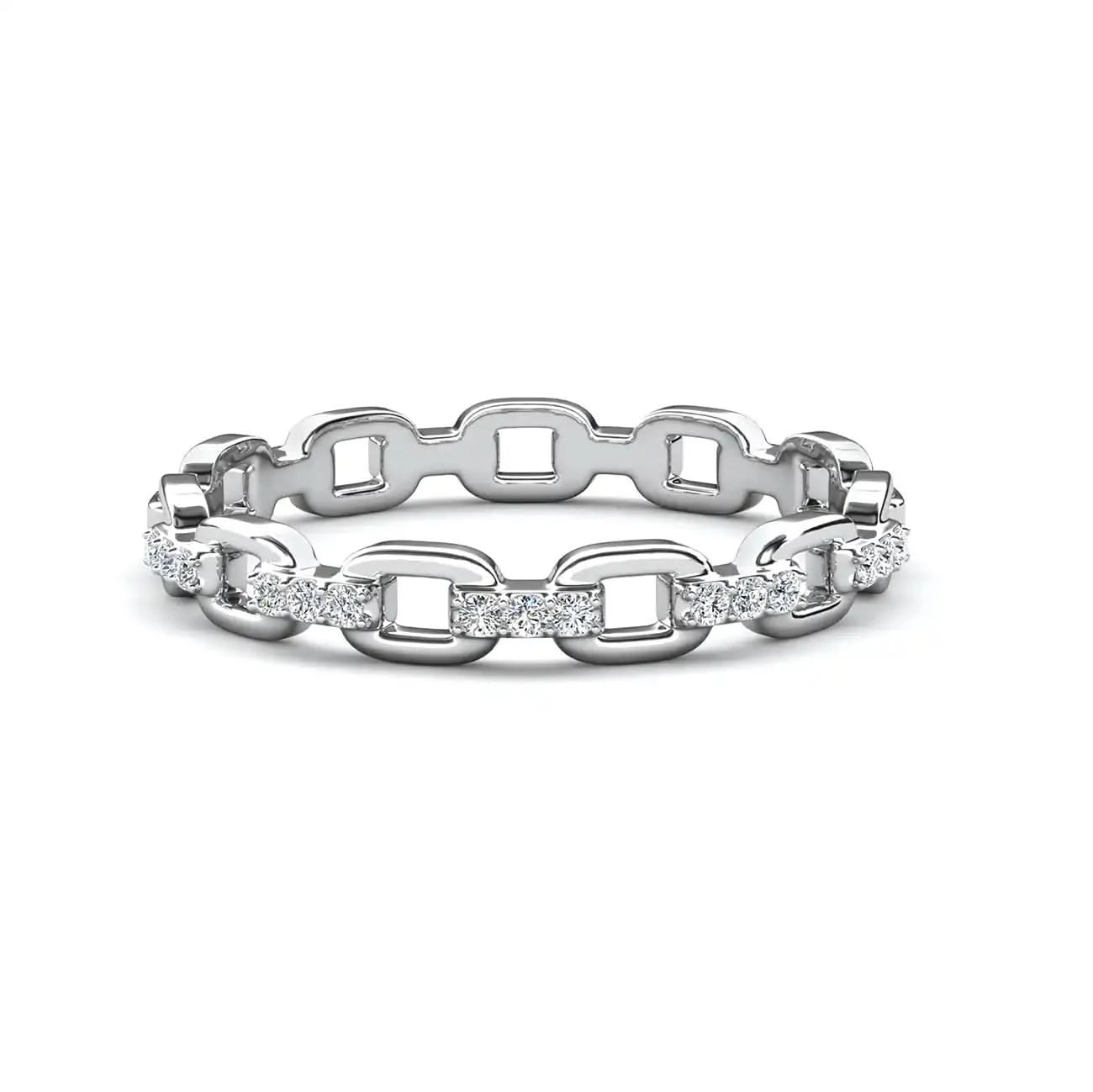 Модерен сребърен пръстен ип chain chic с кристали Сваровски и и 18К бяло златно покритие