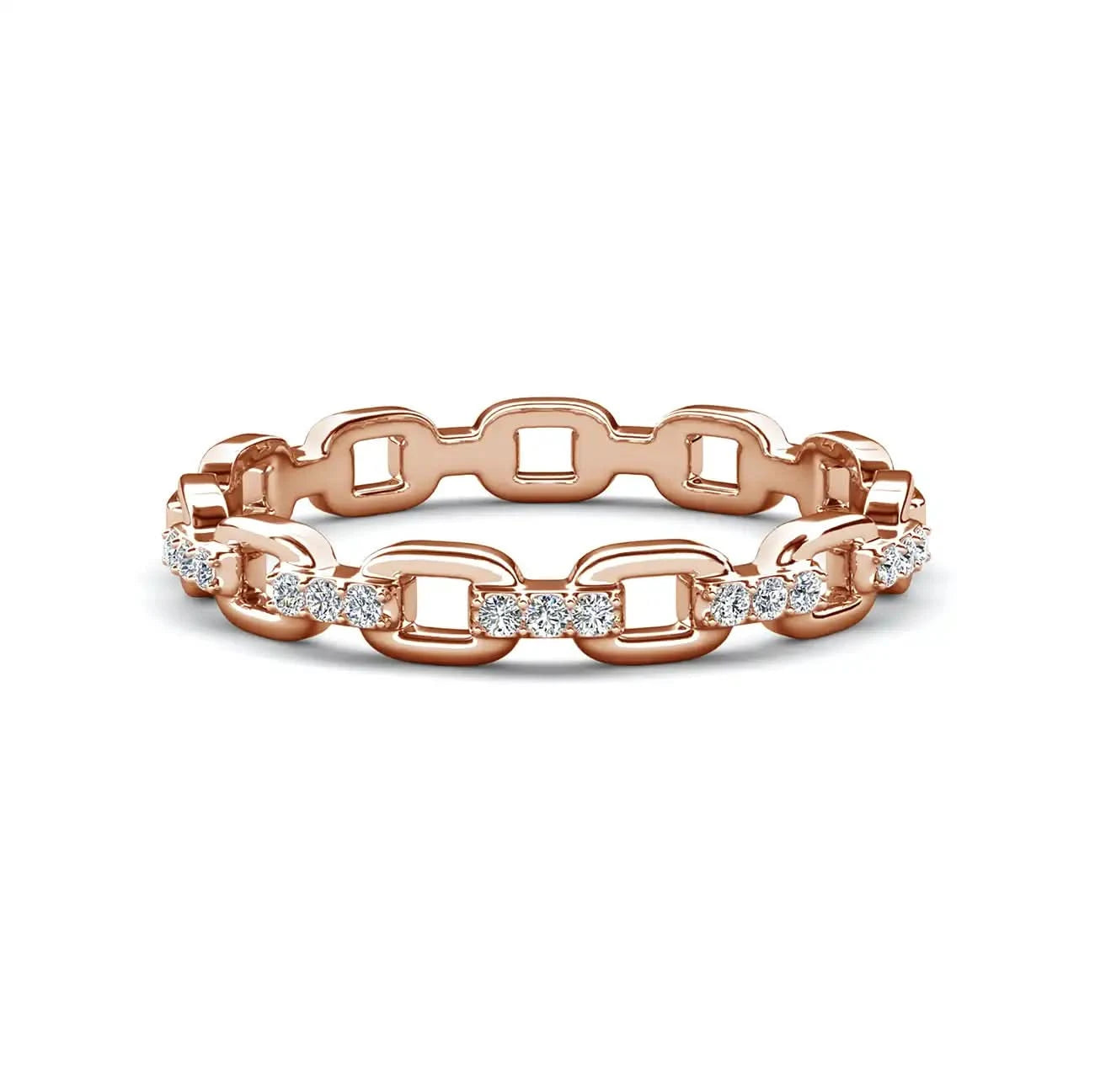 Модерен сребърен пръстен chain chic с кристали Сваровски и 18К покритие розово злато