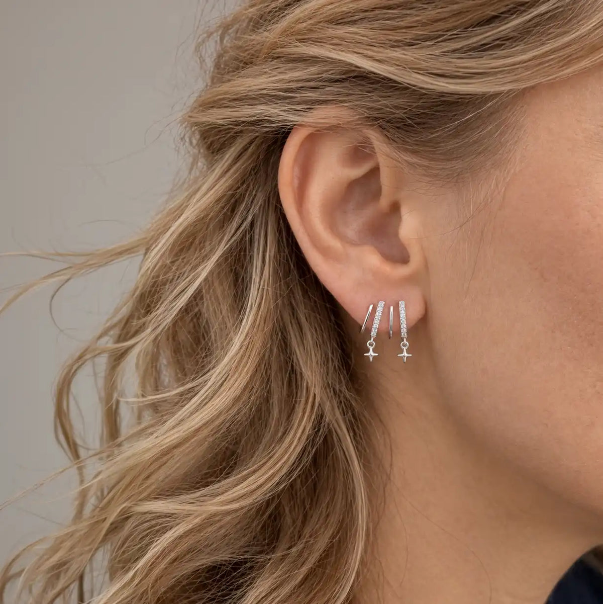 Сребърни обици ear stack визия