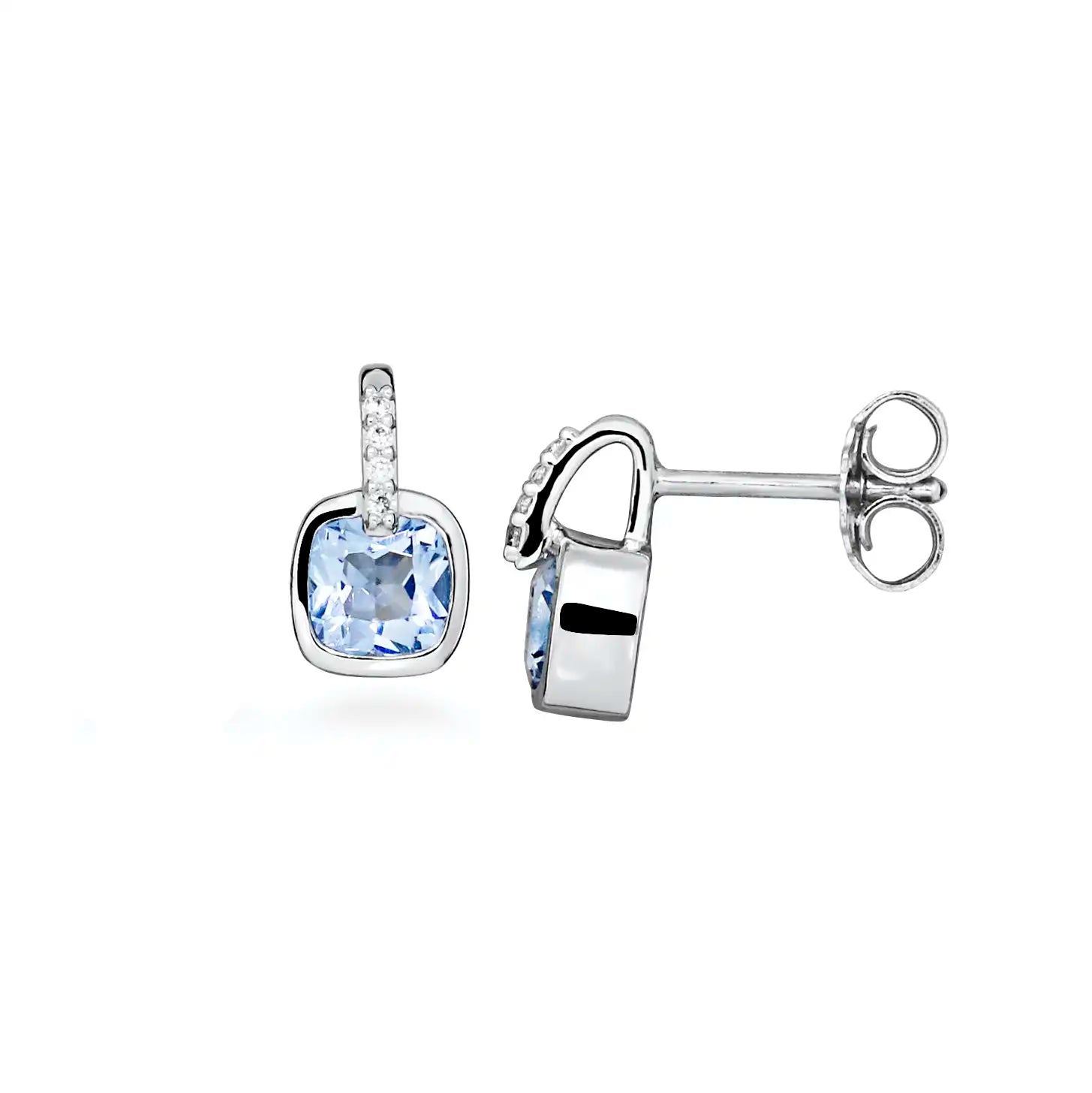 Нежни сребърни обици с нано камъни в цвят Ice blue