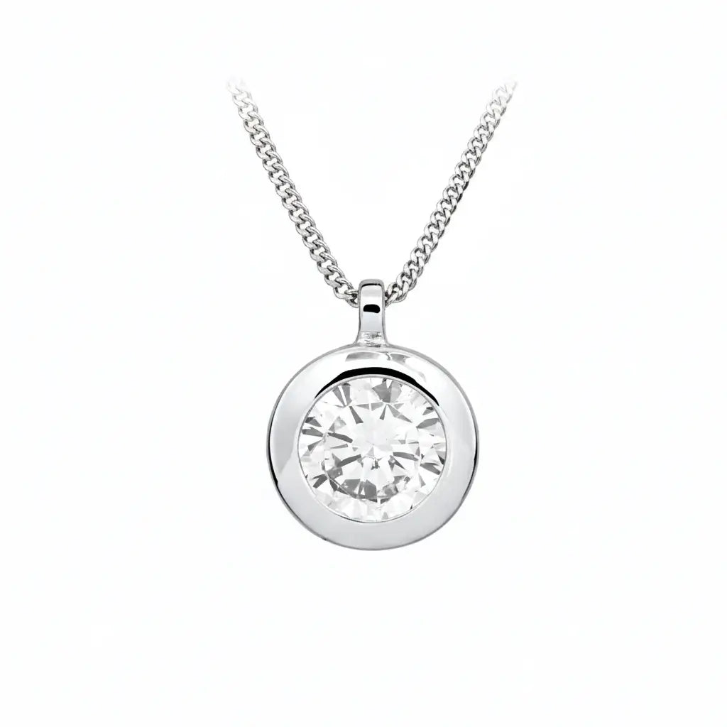 Сребърно олие с централен цирони, класически кръгъл модел, по-едър размер