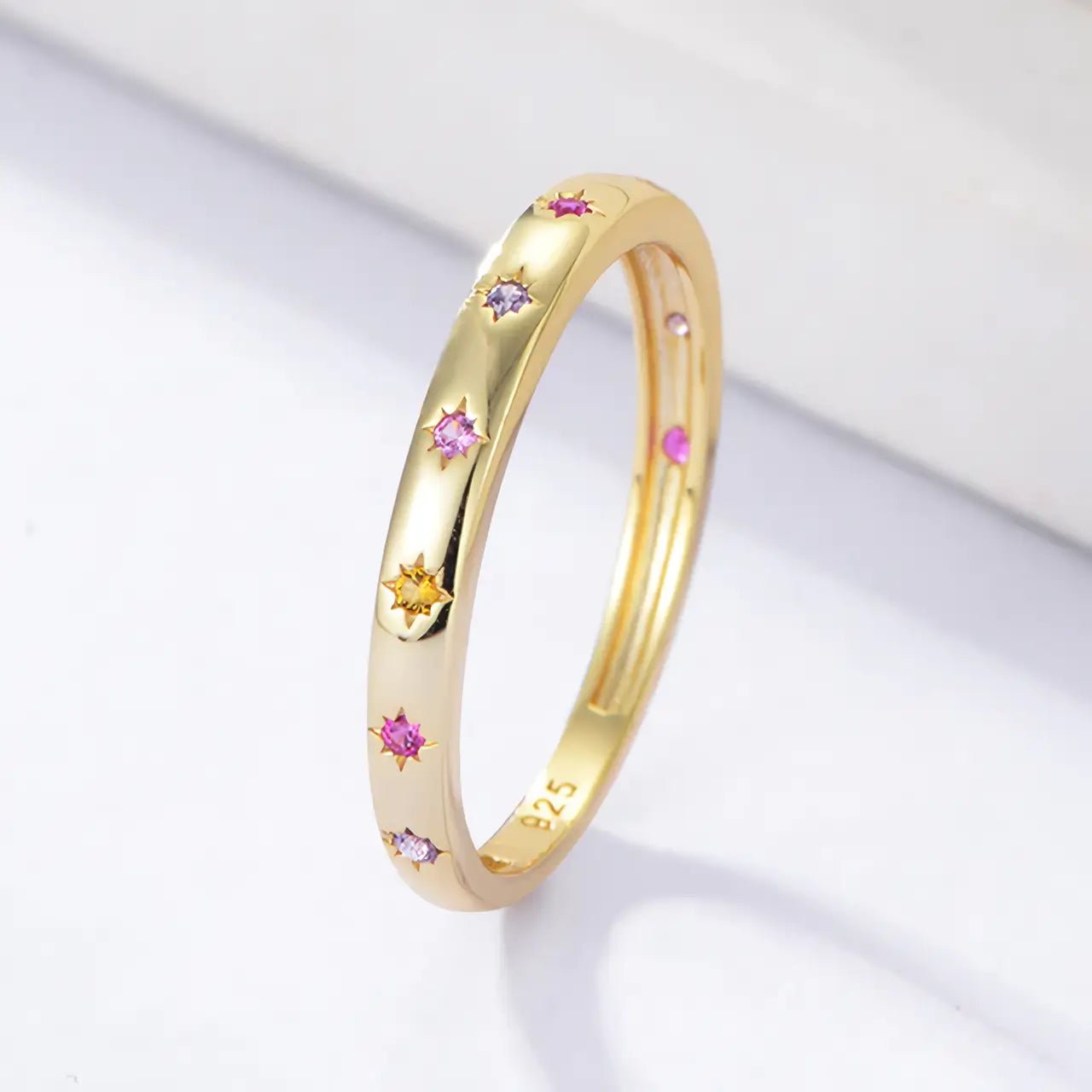 Сребърен пръстен с 18К златно покритие Colorful Stars – by Crystal Pro Jewellery