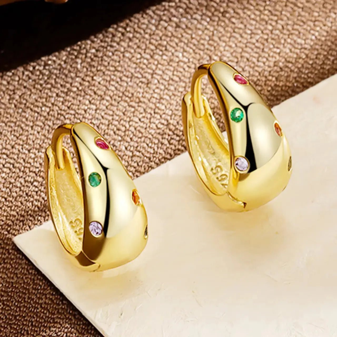 Сребърни Обици Халки Rainbow с цветни цирконии 18K Златно покритие – by Crystal Pro Jewellery