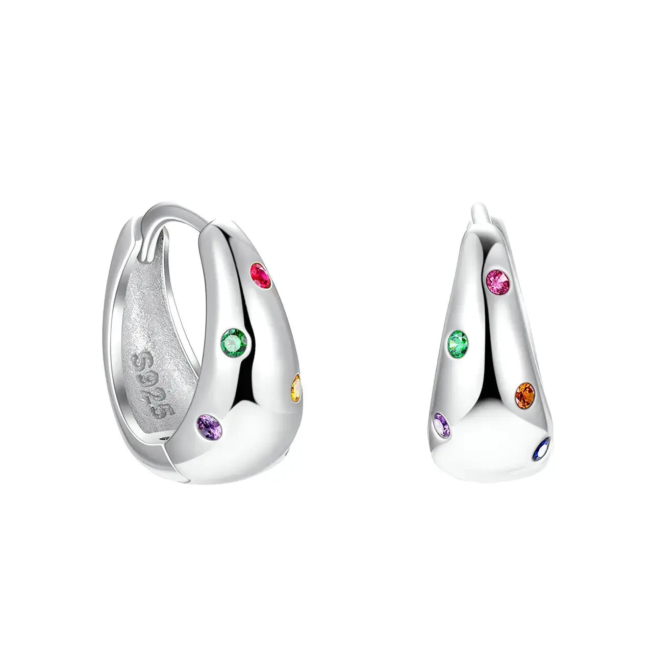 Сребърни Обици Халки Rainbow с цветни цирконии 18K Златно покритие – by Crystal Pro Jewellery