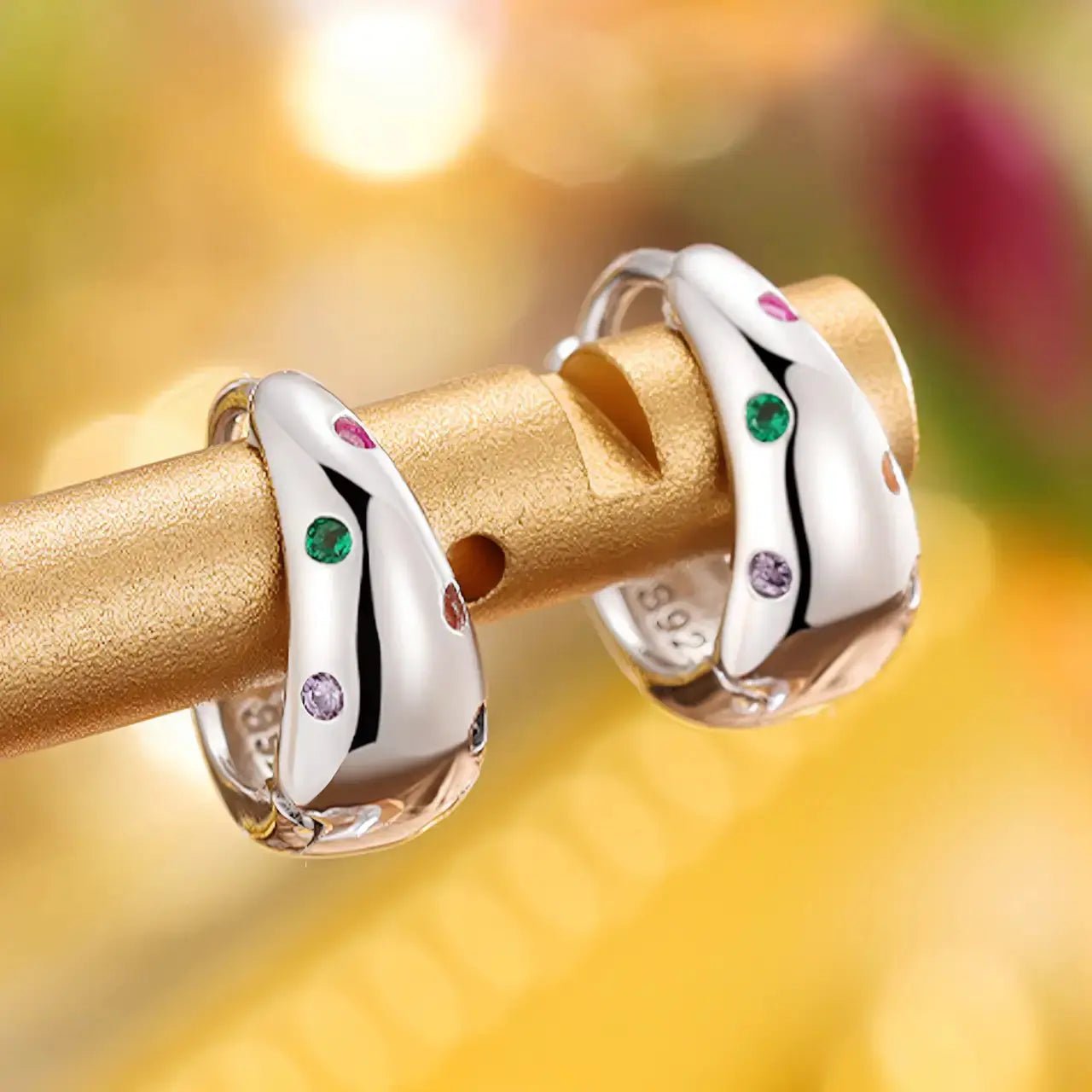 Сребърни Обици Халки Rainbow с цветни цирконии 18K Златно покритие – by Crystal Pro Jewellery