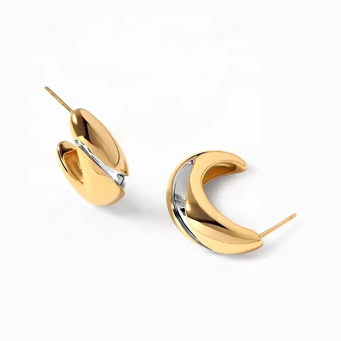 Сребърни обици халки с двуцветен минималистичен дизайн – by Crystal Pro Jewellery