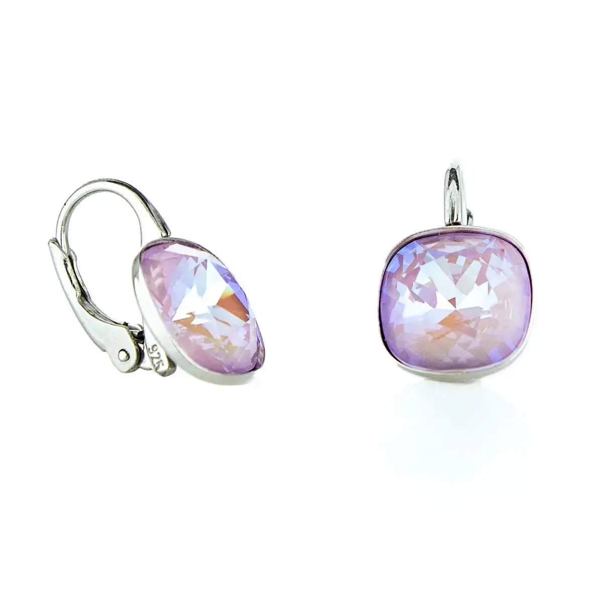 Сребърни обици Quadro с лилави кристали – by Crystal Pro Jewellery