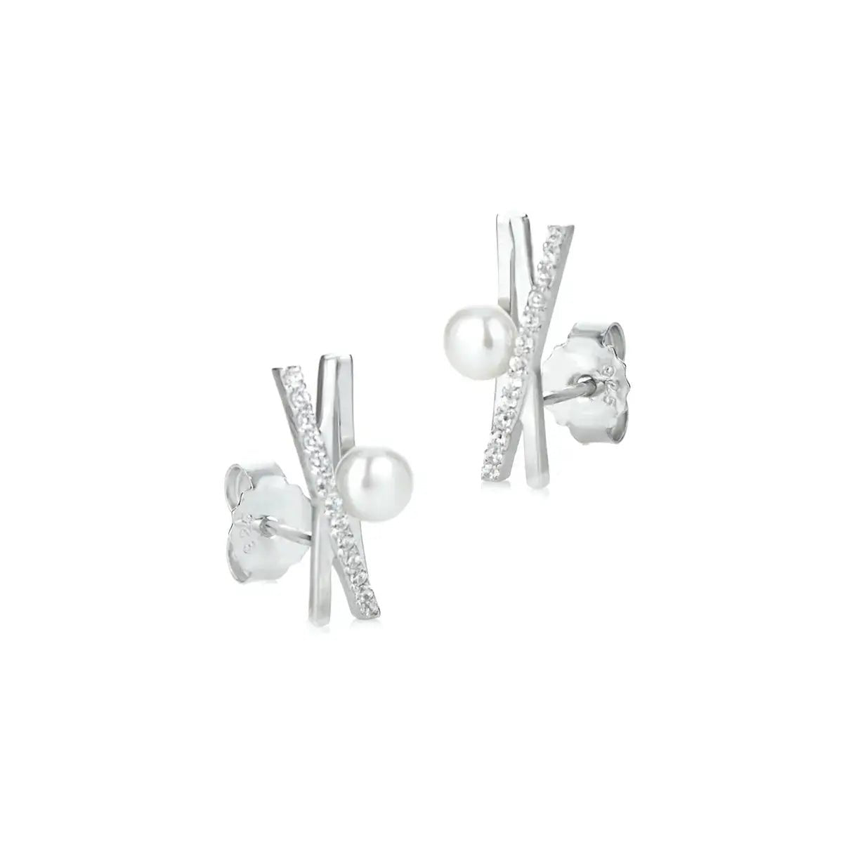 Сребърни обици с речни перли и цирконии – by Crystal Pro Jewellery