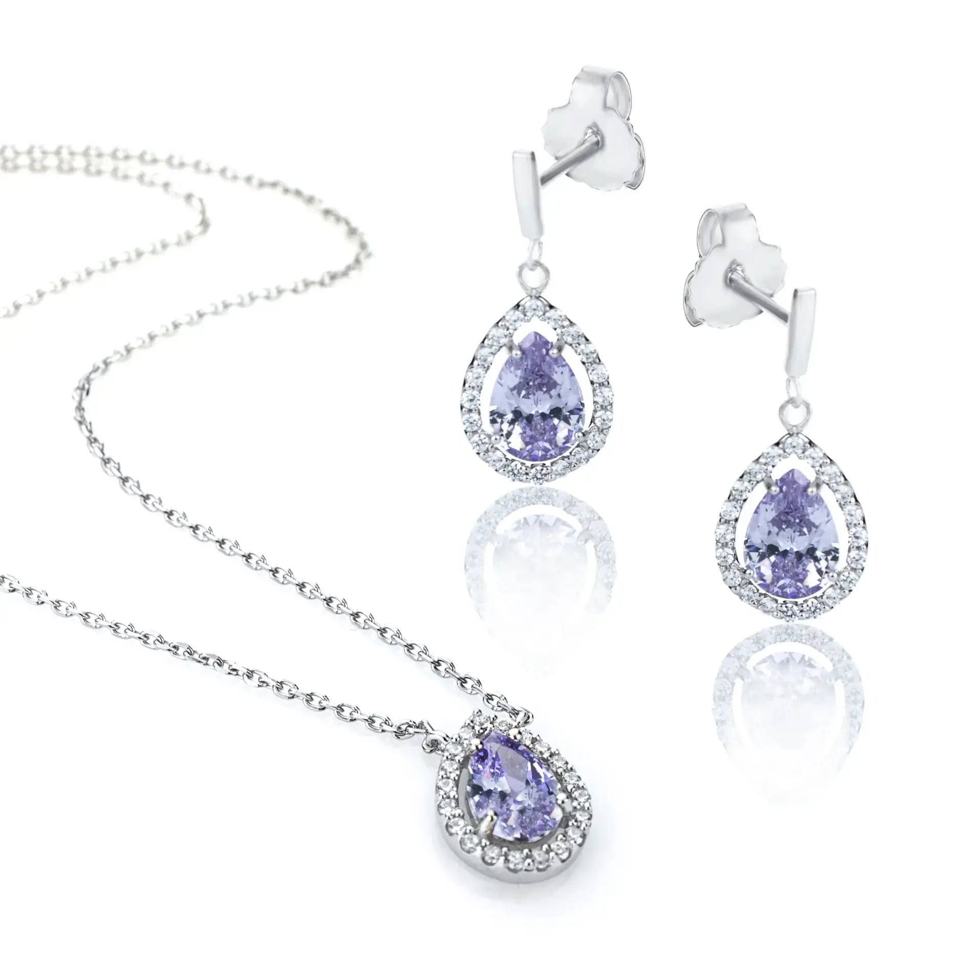 Сребърно колие с лавандулов блясък Дизайн на капка – by Crystal Pro Jewellery