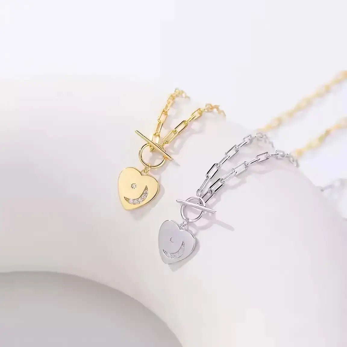 Сребърно колие Сърце с луна и звезда позлатено – by Crystal Pro Jewellery