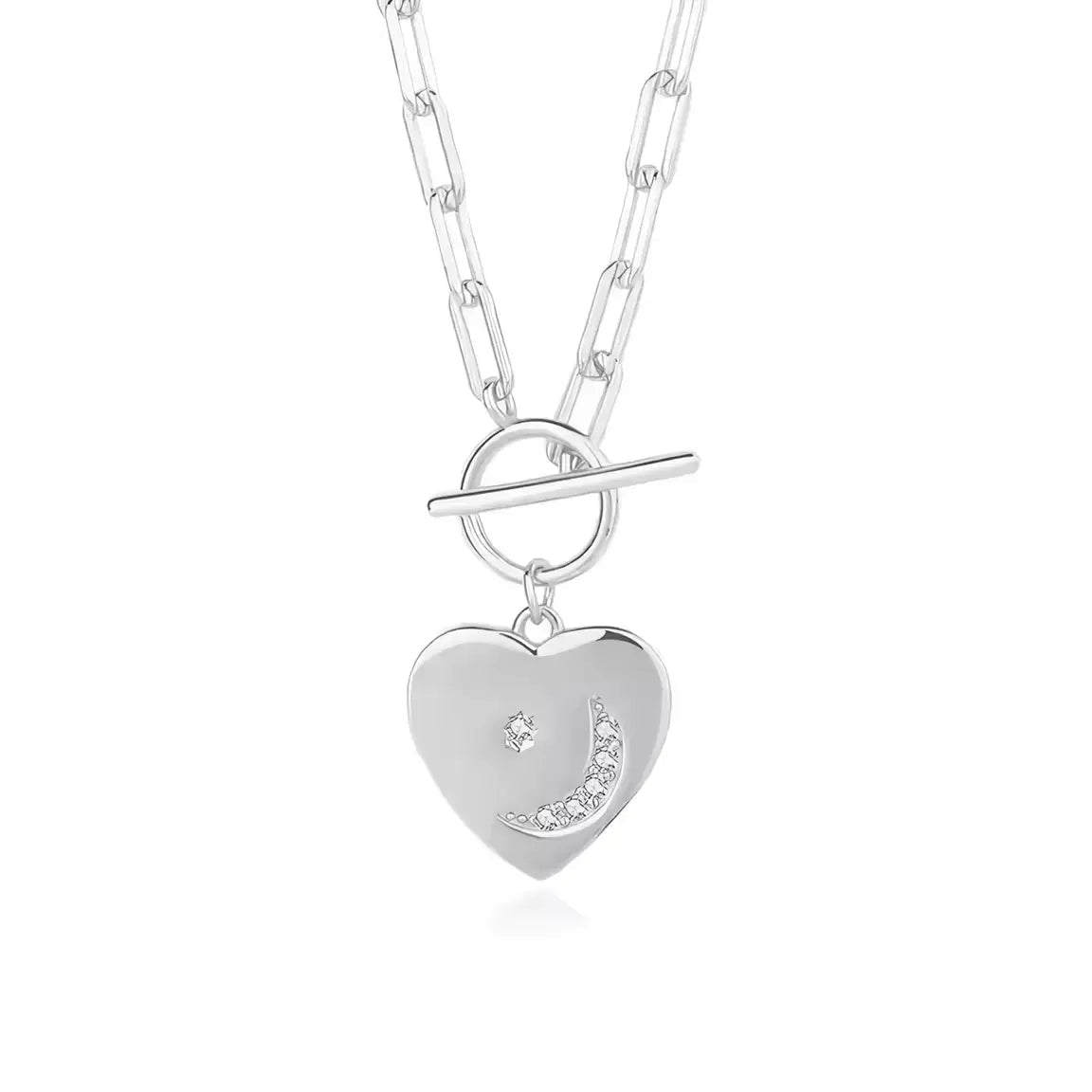 Сребърно колие Сърце с луна и звезда позлатено – by Crystal Pro Jewellery