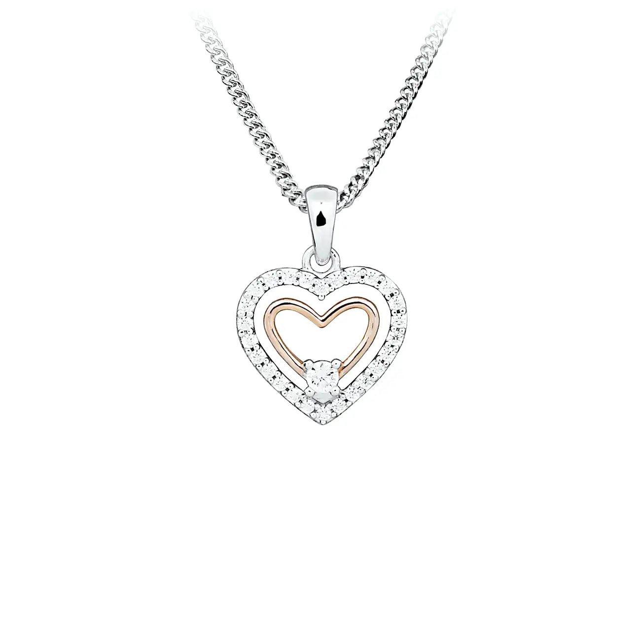 Сребърно колие Сърце с Цирконии и Розово Злато Фина бижутерия – by Crystal Pro Jewellery