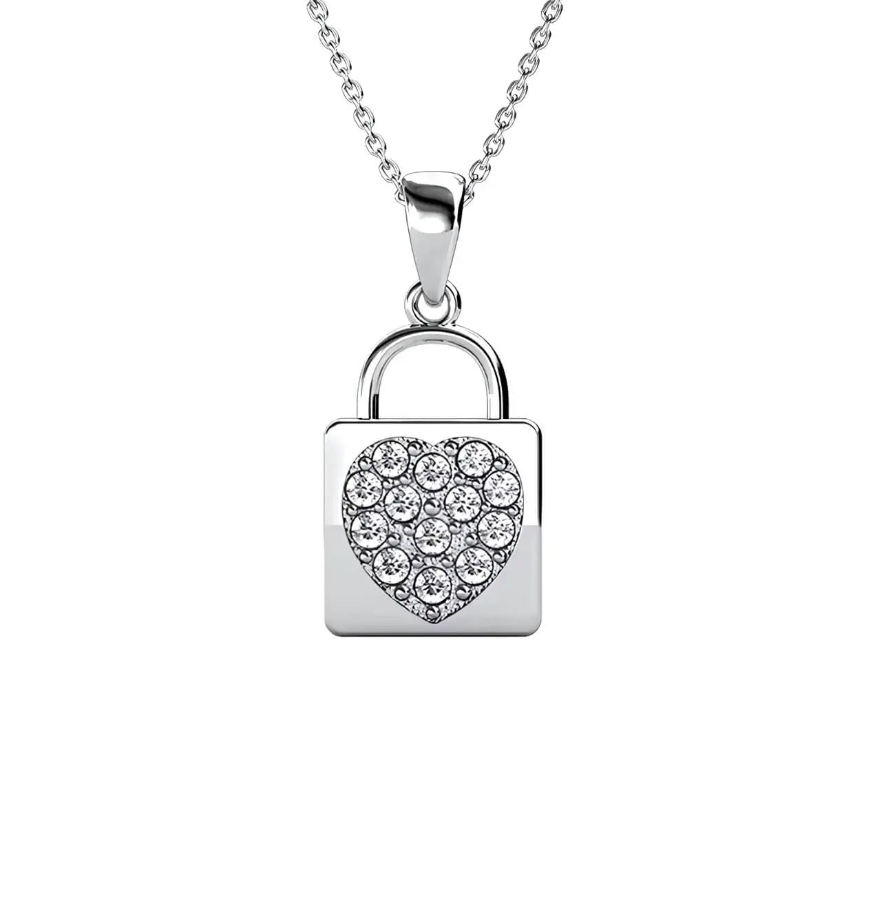 Сърце в катинарче Сребърно колие с искрящи кристали – by Crystal Pro Jewellery