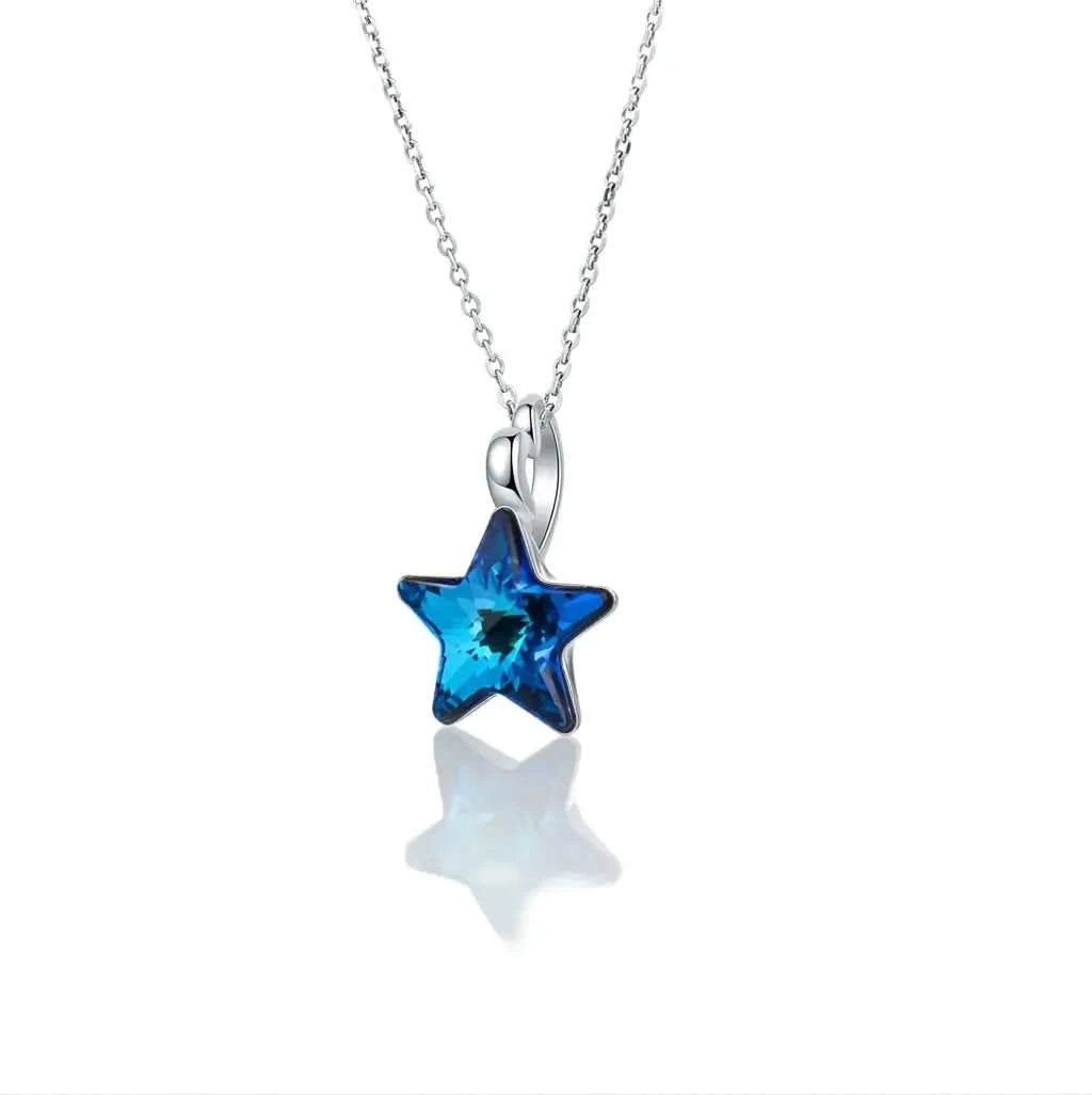 Кристално колие звезда от сребро и кристали Swarovski® в цвят син