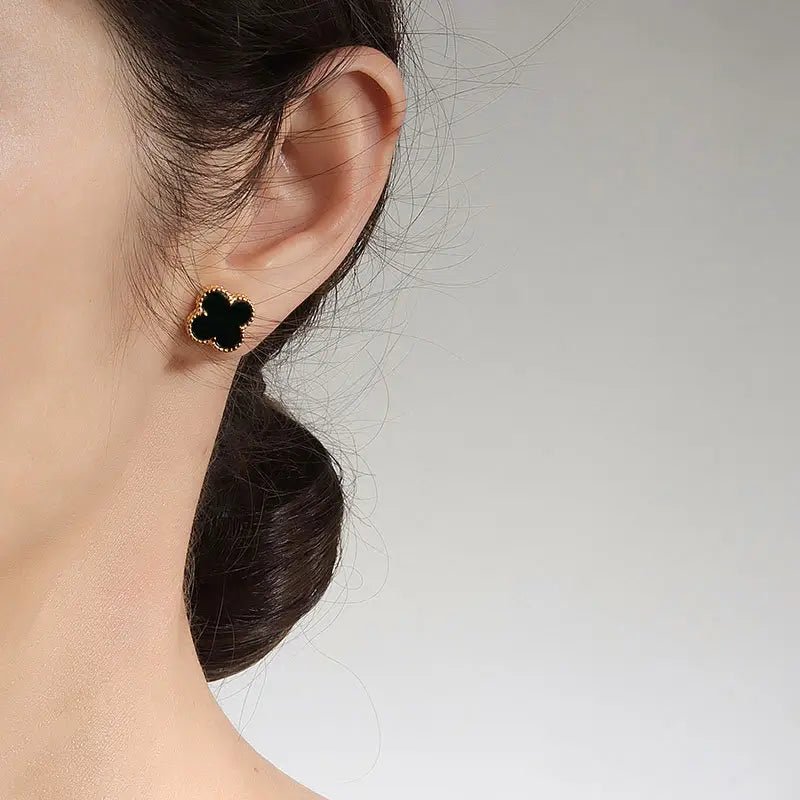 Тренди обици Детелина с Черен Ахат Сребро 925 – by Crystal Pro Jewellery