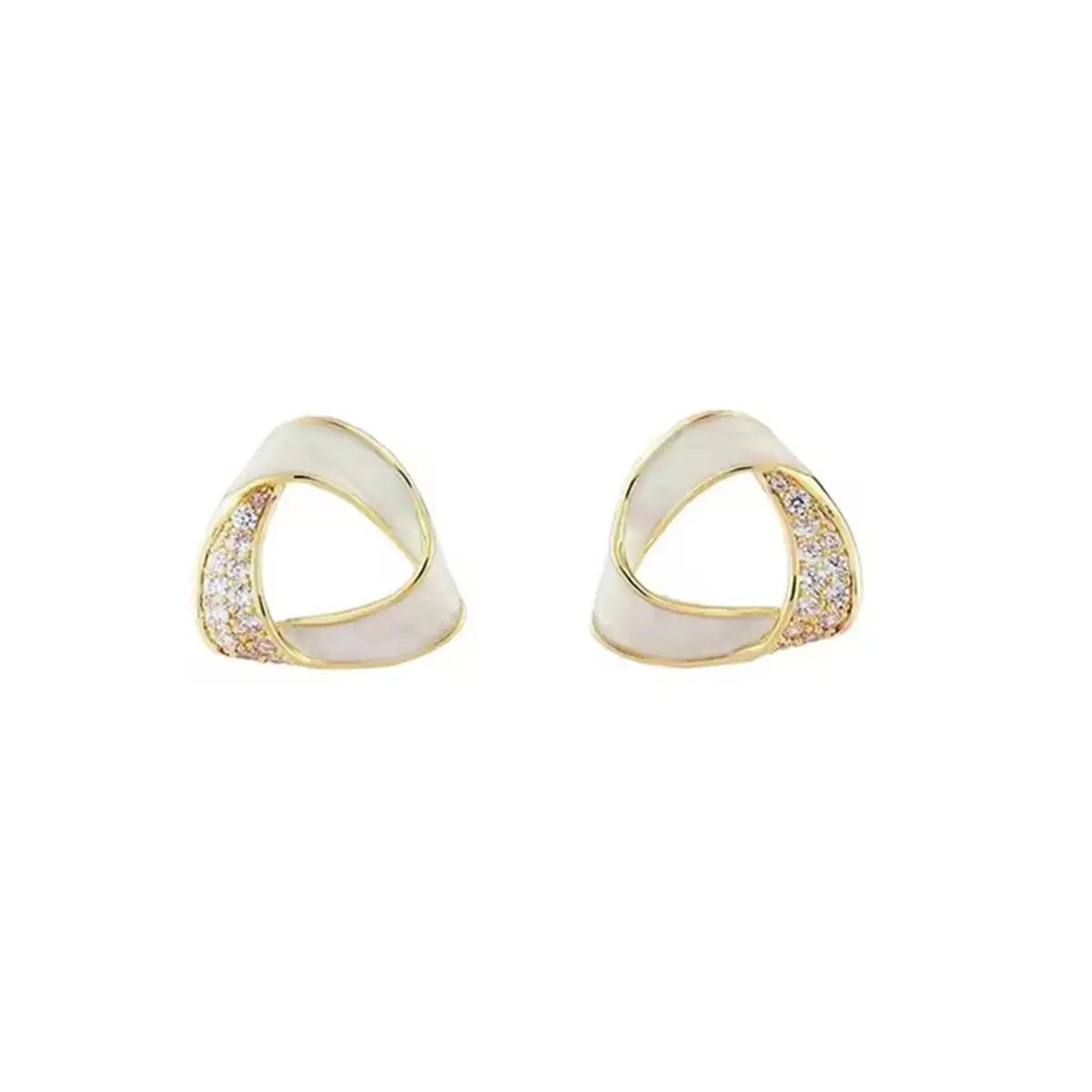 Винтидж сребърни обици с бял емайл геометричен дизайн позлатени – by Crystal Pro Jewellery