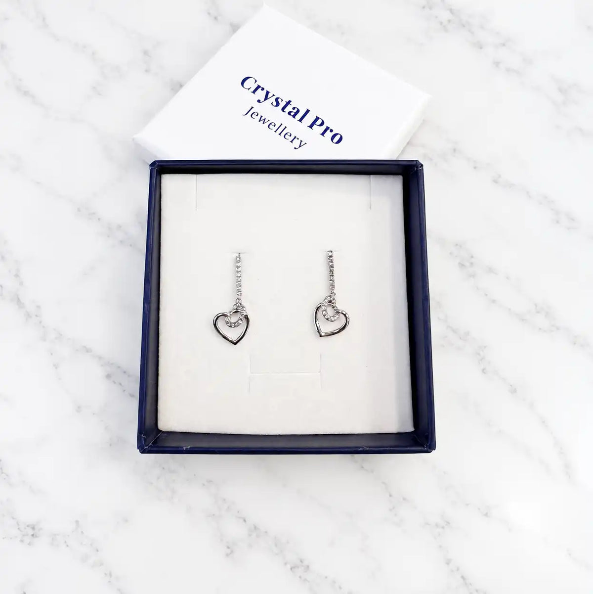 Dangling Earrings with Delicate Hearts 925 Silver 18K Gold Plating and Swarovski® Crystals