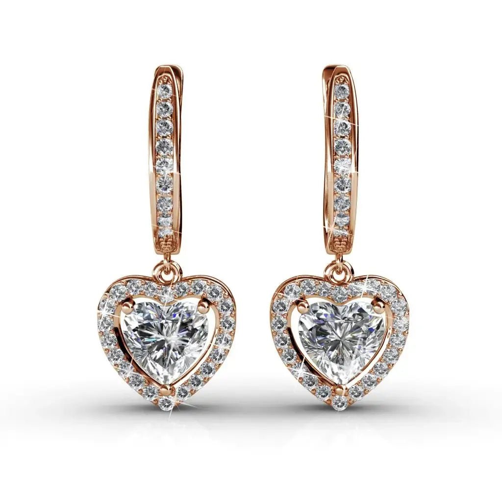 Висящи обици Сърца с 18К покритие бяло злато – by Crystal Pro Jewellery