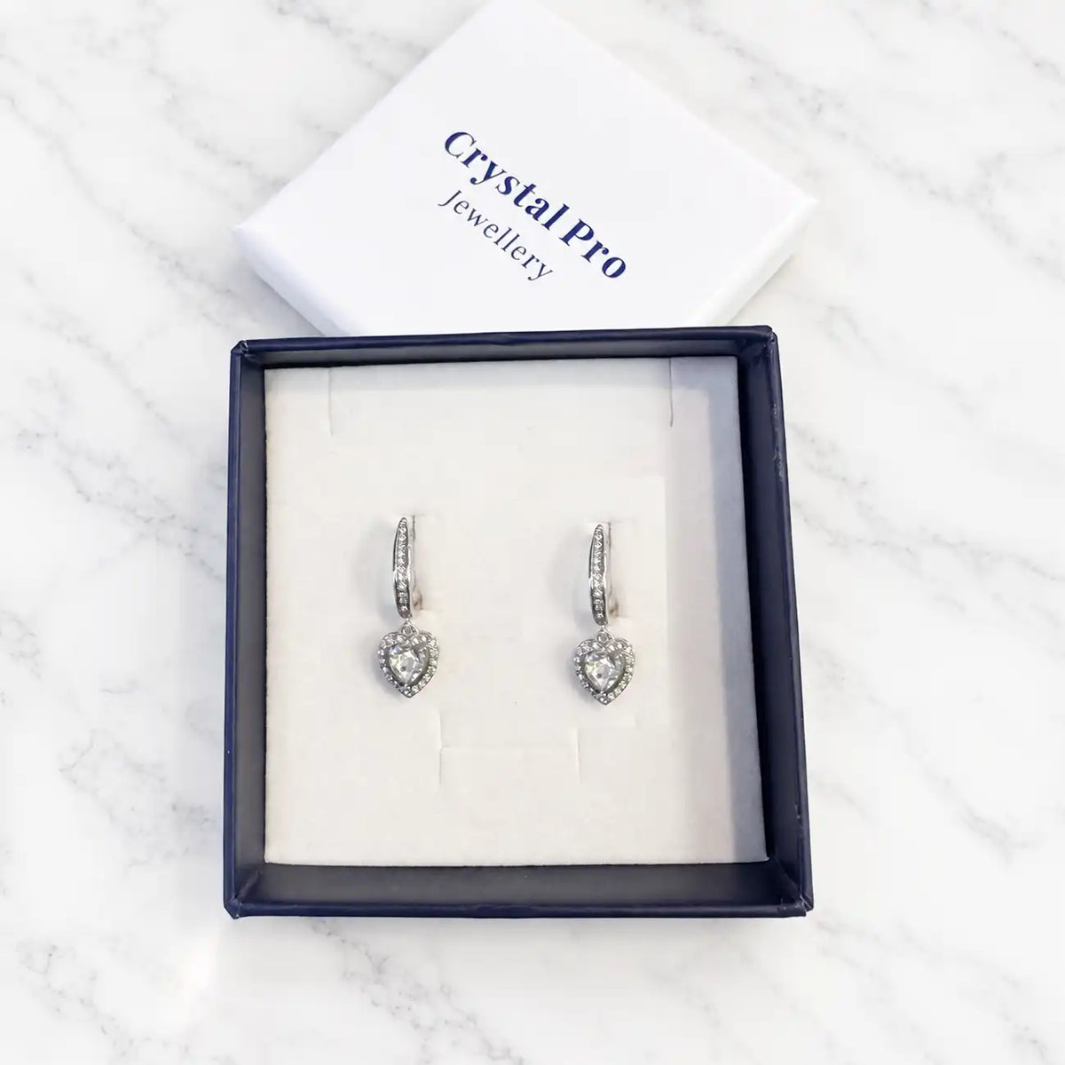 Висящи обици Сърца, декорирани с кристали Swarovski® 18К покритие Розово злато