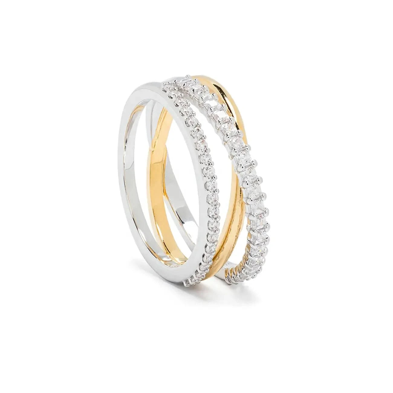 Striking Two-Tone Zircon Ring 925 Silver with Gold Plating
